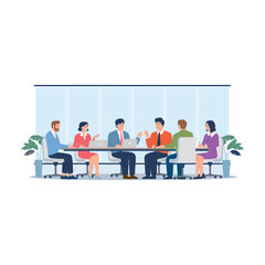 Business Team Discussion in Conference Room – Corporate Meeting and Collaboration Illustration