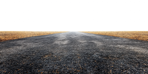 Empty straight asphalt road in the desert isolated on transparent background