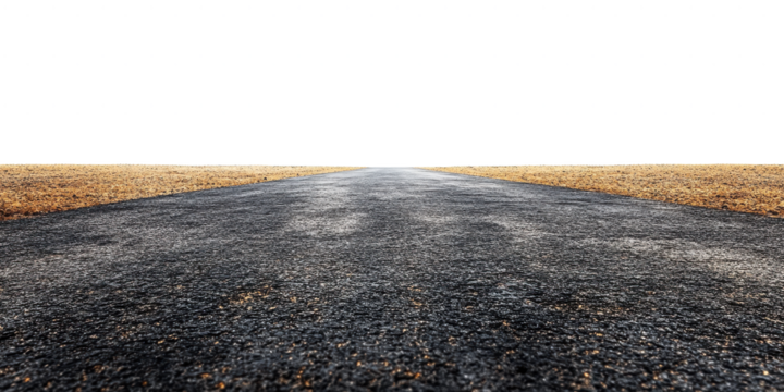 Empty straight asphalt road in the desert isolated on transparent background