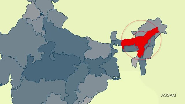 Assam map video 14, Highlighted on India Map Video, with Borders, Geography & Education&rdquo; India map video, Indian territory video.