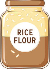 Jar of rice flour with visible grains, food ingredient clipart, gluten-free baking element, vector illustration, isolated, cad drawing flat vector illustration