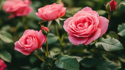 Close-up view of vibrant pink roses in a garden.