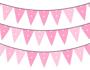 Three rows of pink triangle bunting with white polka dots