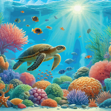 Oc&eacute;ano mar&iacute;timo animales acu&aacute;ticos tortugas