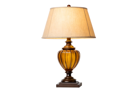 Antique amber glass table lamp isolated on white background