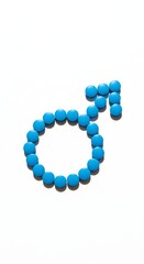 Obraz premium Blue pill shaped into male gender symbol on white background. Medical or pharmaceutical vertical concept for men's health, urology, or vitality.