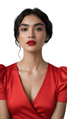 beautiful stylish young woman with red lipstick isolated on transparent background