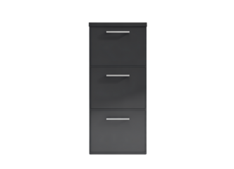 Black file cabinet three drawers isolated on transparent background