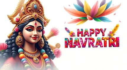 Goddess durga and colorful happy navratri greeting