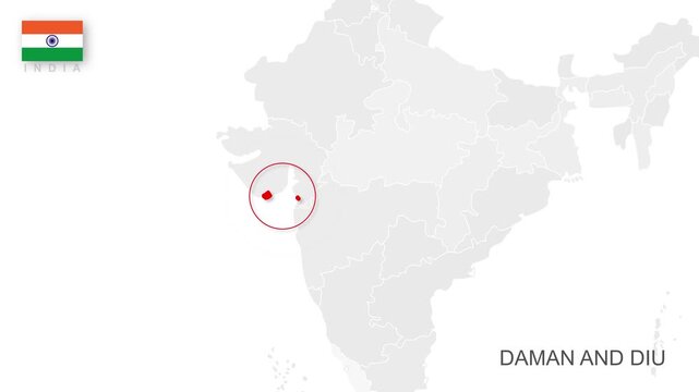 Daman and Diu map video 2, Highlighted on India Map Video, with Borders, Geography & Education&rdquo; India map video, Indian territory video.