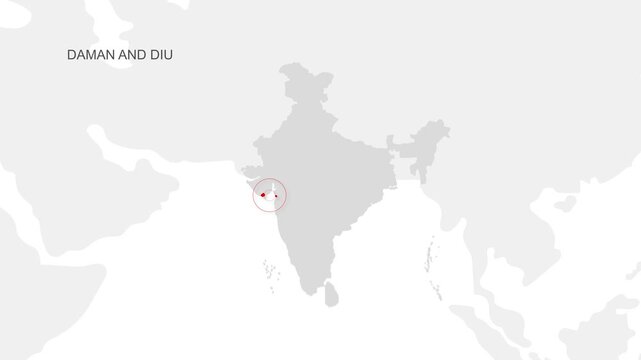Daman and Diu map video 10, Highlighted on India Map Video, with Borders, Geography & Education&rdquo; India map video, Indian territory video.
