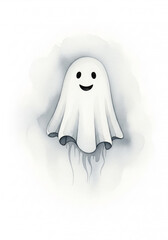 Whimsical Watercolor Ghost Illustration Friendly Spirit for Halloween