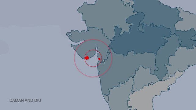 Daman and Diu map video 15, Highlighted on India Map Video, with Borders, Geography & Education&rdquo; India map video, Indian territory video.