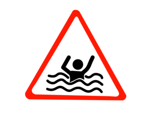 Warning sign for drowning danger isolated on transparent background