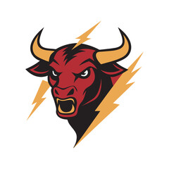 Strong Ox Head With Lightning Silhouette Logo