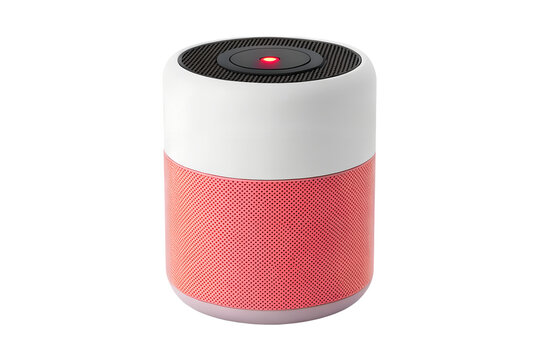 Modern white and red cylindrical speaker isolated on white background
