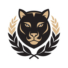 Panther Head Laurel Crest Silhouette Vector