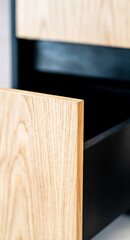 Opened drawer cabinet furniture wooden table at workplace