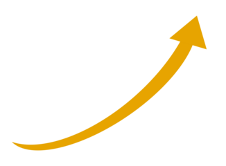 A yellow arrow curves upwards on a transparent background, symbolizing growth and progress