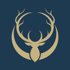 Crescent Moon And Deer Antlers Silhouette Logo