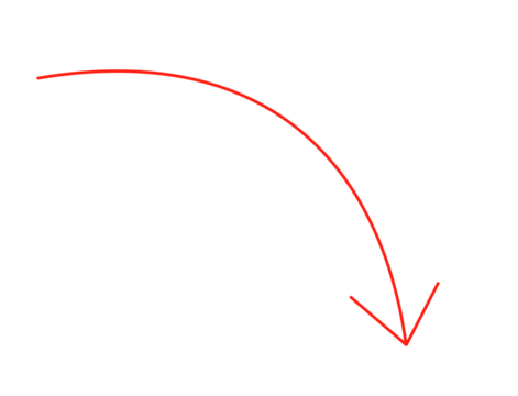 A red curved arrow pointing downwards, isolated on transparent background