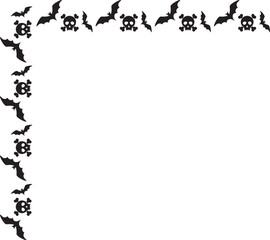 Halloween Wreath Vector with Skulls and Bats – Spooky Circular Border Design in Black Silhouette