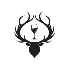 Antlers With Wine Glass Silhouette Logo
