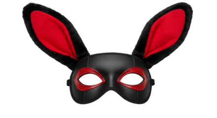 Black cosplay mask with red bunny ears png isolated on transparent background
