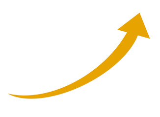 A yellow arrow curves upwards on a transparent background, symbolizing growth and progress