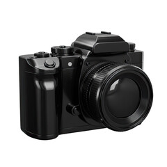 Sleek Black Camera with a Modern Design on a Dark Background, Ideal for Technology and Photography Related Projects,  High-Resolution 3D Render for