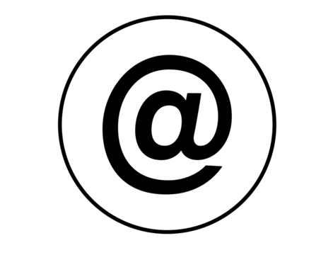 Black at symbol inside a circle, isolated on transparent background