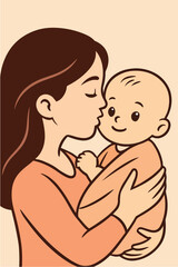 vector illustration of a style mother kissing baby