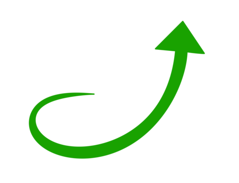 Green upward curving arrow, isolated on transparent background - Powered by Adobe