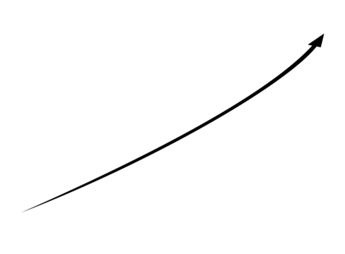 Black arrow indicating upward growth isolated on transparent background