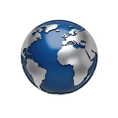 Fototapeta premium Sleek Metallic Blue Globe with Silver Continents on a Soft Gray Background, Ideal for Global Business Concepts, 3D Render, Transparent Background