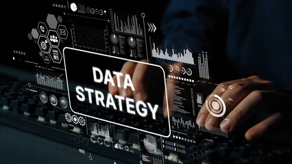 Hands on Keyboard with Data Strategy Overlay and Digital Elements for Business Analysis and Planning. Asymptotic smart data analytic.