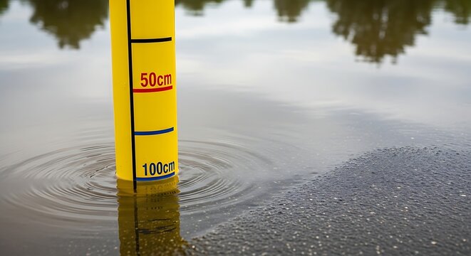 Water Level Measurement with a Yellow Gauge Rod.