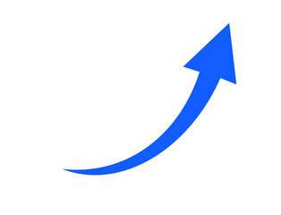 Blue upward curving arrow isolated on transparent background
