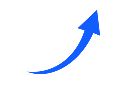 Blue upward curving arrow isolated on transparent background
