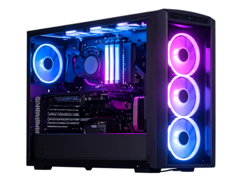 Futuristic Colorful PC Box with LED Lights Isolated - Powered by Adobe