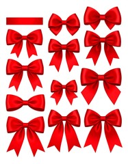 Red bows on white background