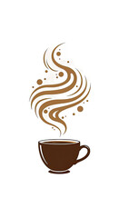 Stylized Coffee Cup with Whimsical Steam Design on Brown Background: Perfect for Cafe Menu, Packaging, and Branding
