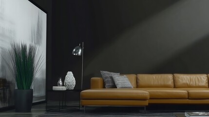Fototapeta premium Beautiful Apartment, Sofa, Chair, Dining Table wall Mockup Interior design of modern living room