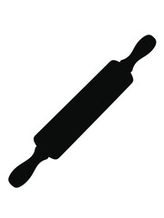 Black silhouette of a classic wooden rolling pin on a white background