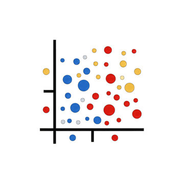Scatter plot icon with labeled axes and data points, scientific visualization theme, minimal style, white background