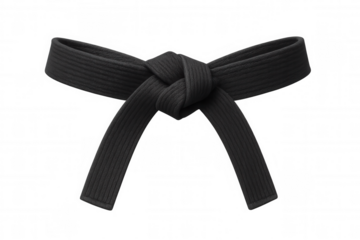Black belt knotted against transparent backdrop, representing martial arts skill and dedication