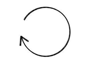 A handdrawn circular arrow symbol isolated on transparent background