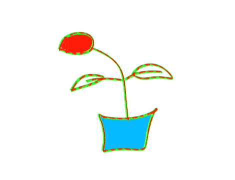 A simple drawing of a potted plant with red flower and green leaves isolated on transparent background