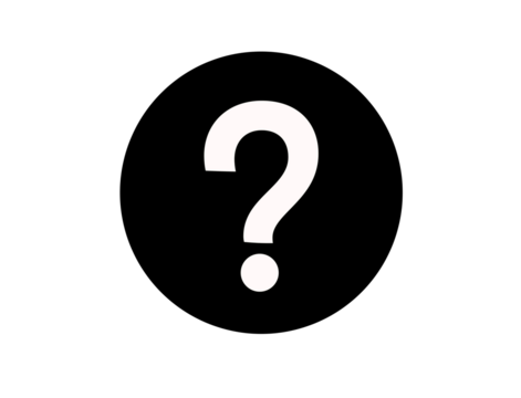 Black circle with a white question mark isolated on transparent background - Powered by Adobe