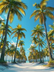 Obraz premium Tropical Paradise with Palm Trees and Clear Blue Sky